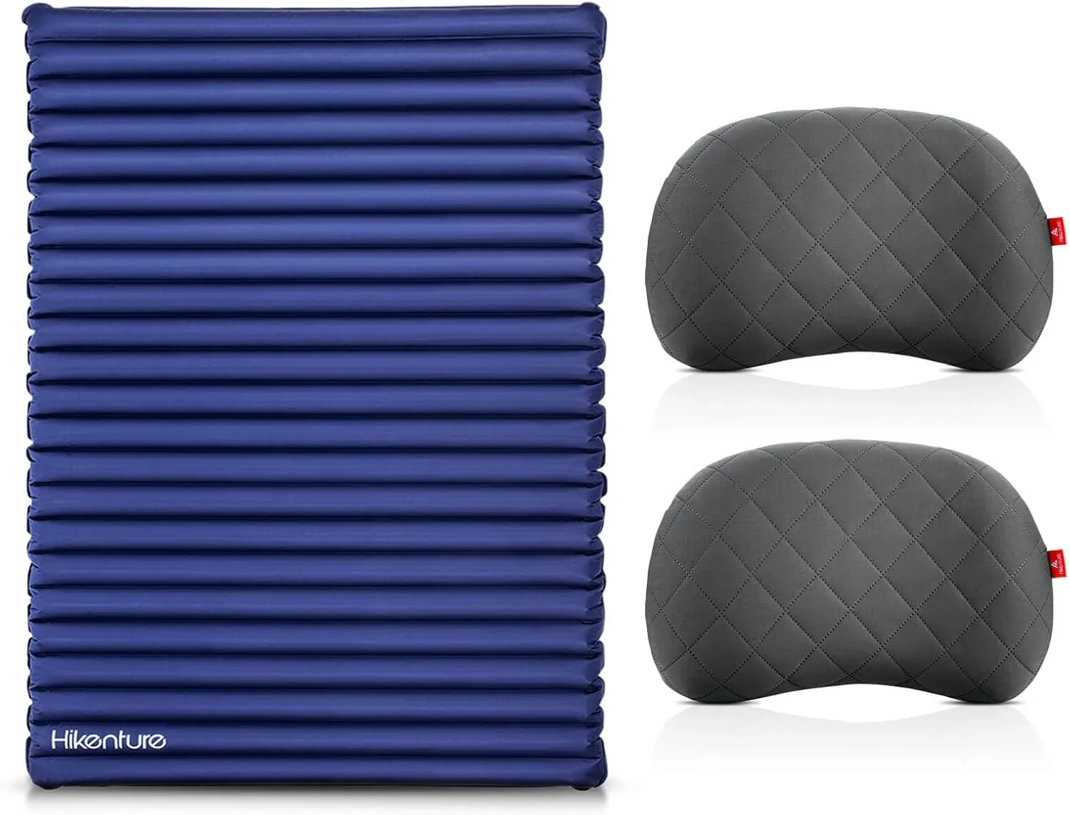 Hikenture Double Sleeping Pad Small with 2 Inflatable Camping Pillows Grey