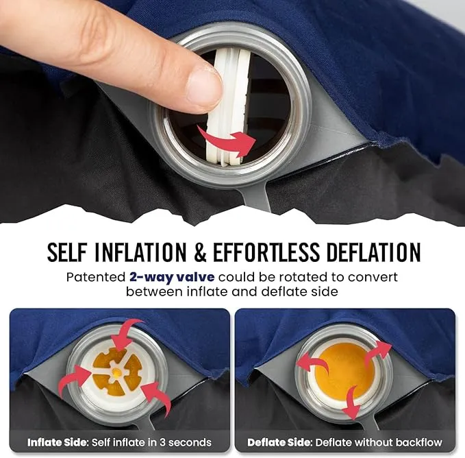 Hikenture Self Inflating Camping Pillow, Foam Travel Pillows for Sleeping, Ergonomic 3D Support Inflatable Pillow, Compressible Blow Up Camp Pillow, Portable Backpacking Pillow, Blue