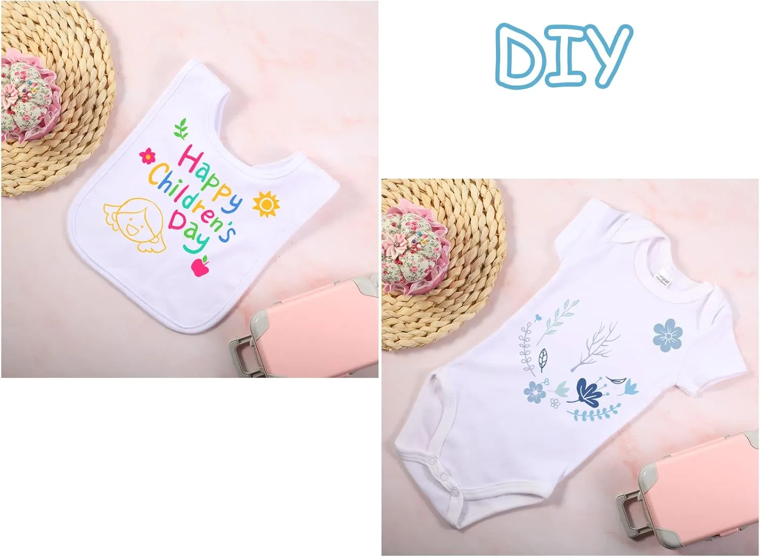 Hillban 24 Pcs Unisex Cotton Short Sleeve Bodysuits Baby Bibs Set for Baby Shower