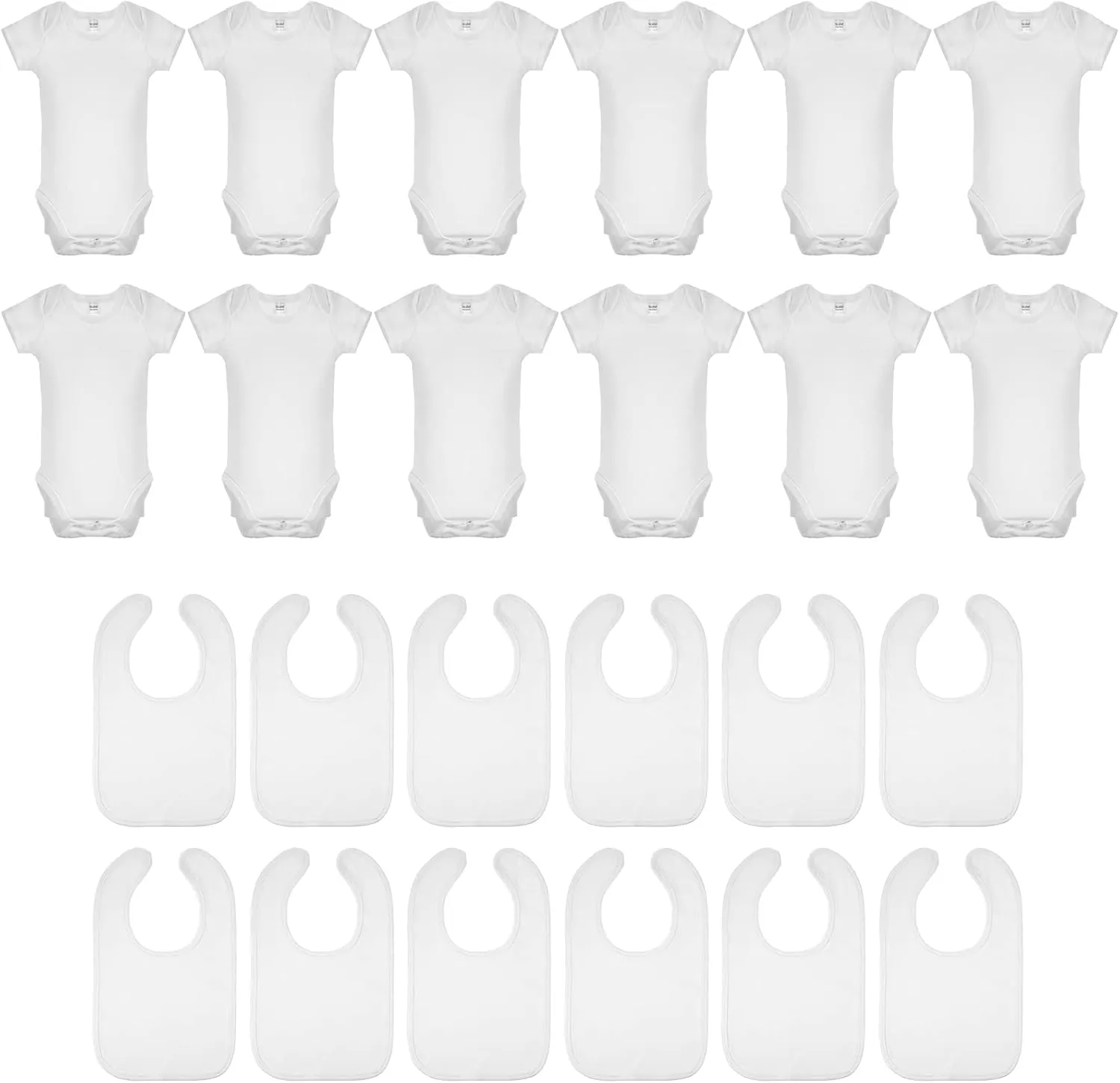 Hillban 24 Pcs Unisex Cotton Short Sleeve Bodysuits Baby Bibs Set for Baby Shower