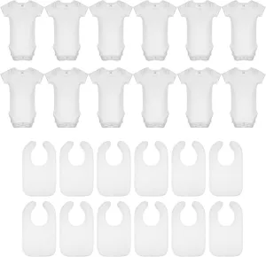 Hillban 24 Pcs Unisex Cotton Short Sleeve Bodysuits Baby Bibs Set for Baby Shower