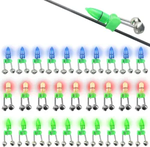 HLOGREE LED Night Fishing Rod Bait Alarm Bell 30pcs/40pcs with Dual Ring Bells Fishing Indicator Fish Bait Alarm Portable Fishing Accessories Bait Alarm Bell Rod Clip Tip for Fishing
