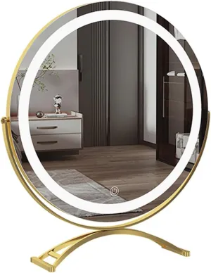 HMLTD 360 Degree Rotation Vanity Mirror with LED Light, A-rechargeableVanity Mirror, B-Non-Rechargeable Makeup Mirror, 3 Color Lighting, Smart Touch Control(B - Gold,35 * 45cm/13.8 * 17.7in)