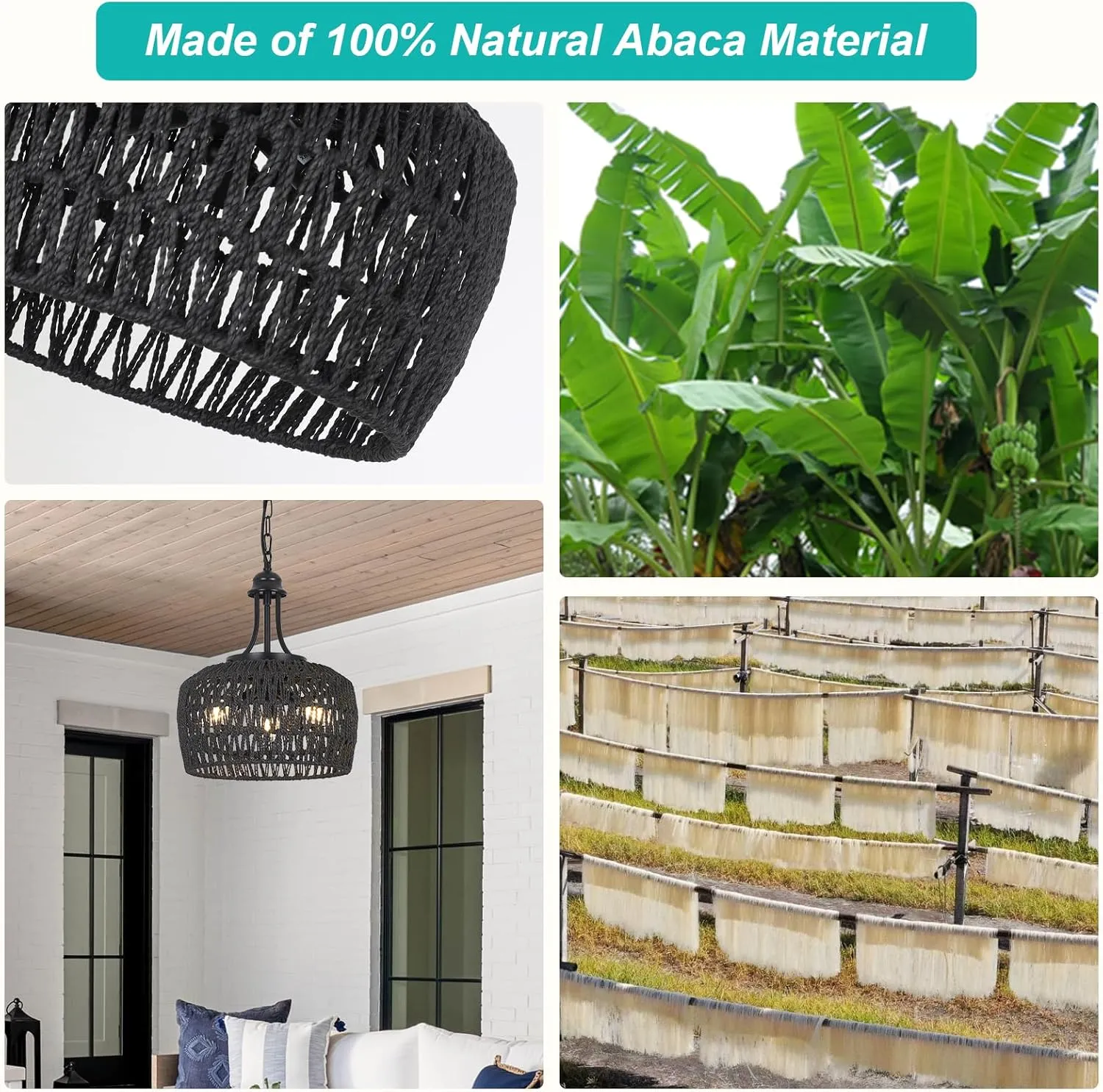 HMVPL Black Rattan Chandelier for Dining Room, 3-Light Boho Light Fixture with Woven Lampshade, Wicker Pendant Light Ceiling Hanging, Farmhouse Kitchen Chandelier for Bedroom Living Room Entryway