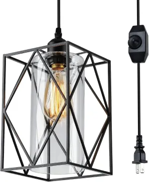 HMVPL Plug in Pendant Light with Dimmer Switch, Outdoor Farmhouse Hanging Lights Fixtures for Gazebo and Porch, Plug in Ceiling Light for Kitchen Island Table Bedroom Hallway Foyer