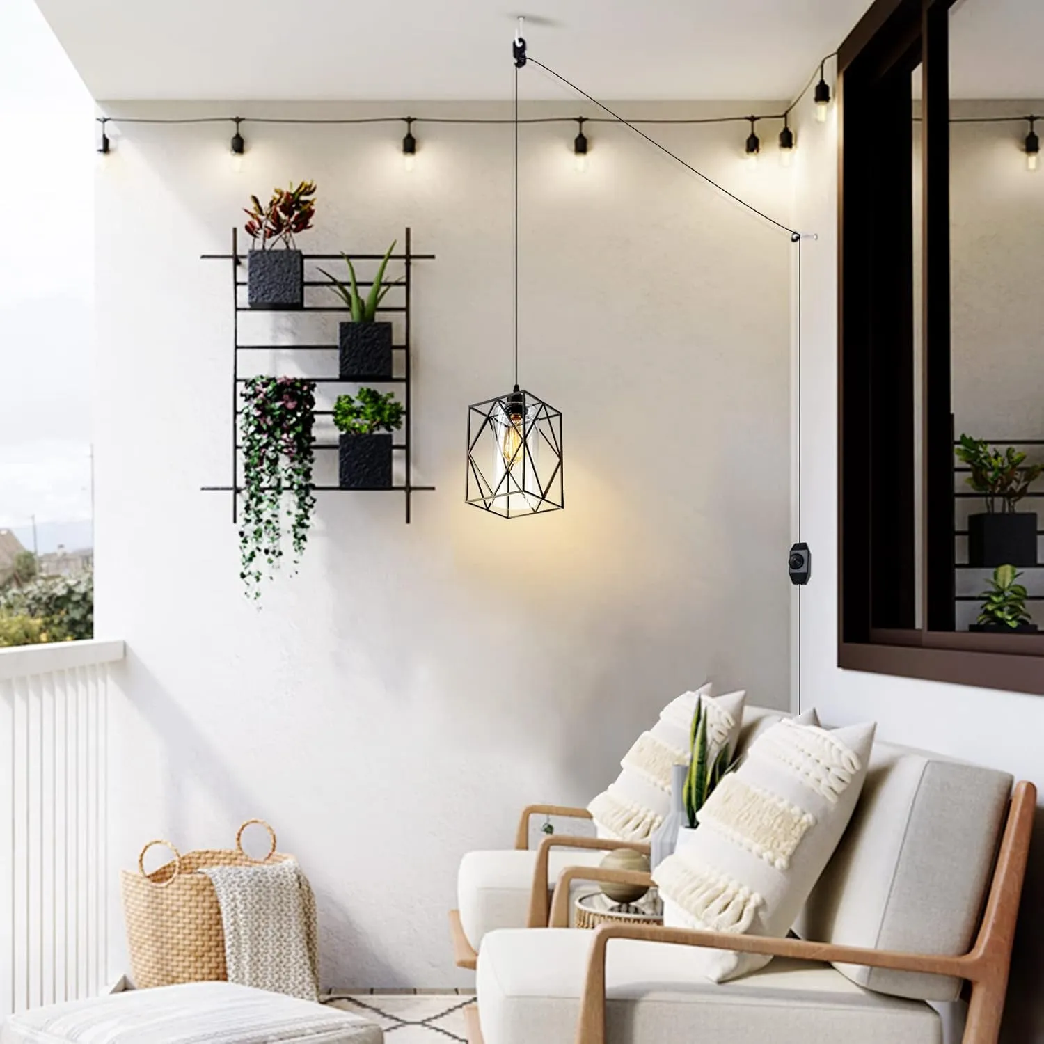 HMVPL Plug in Pendant Light with Dimmer Switch, Outdoor Farmhouse Hanging Lights Fixtures for Gazebo and Porch, Plug in Ceiling Light for Kitchen Island Table Bedroom Hallway Foyer