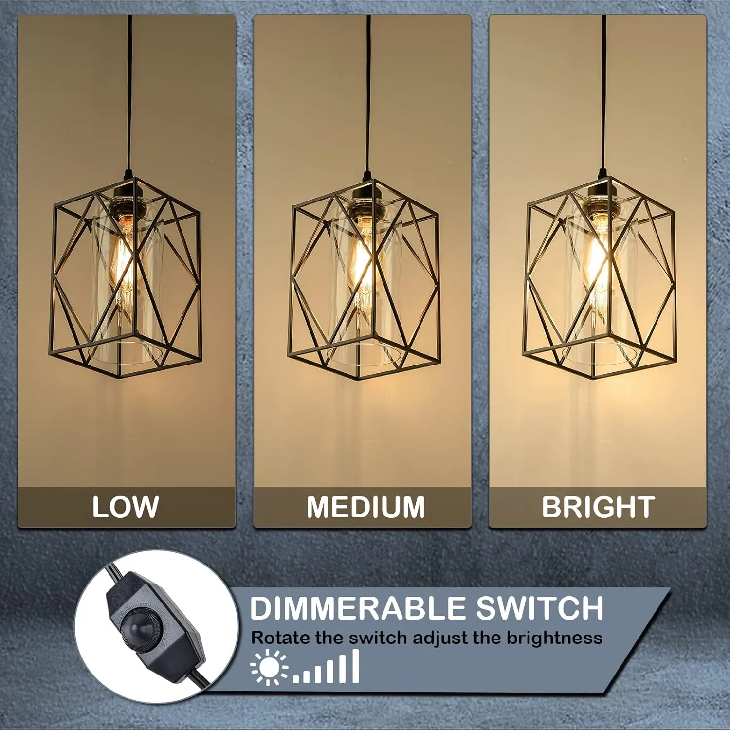 HMVPL Plug in Pendant Light with Dimmer Switch, Outdoor Farmhouse Hanging Lights Fixtures for Gazebo and Porch, Plug in Ceiling Light for Kitchen Island Table Bedroom Hallway Foyer