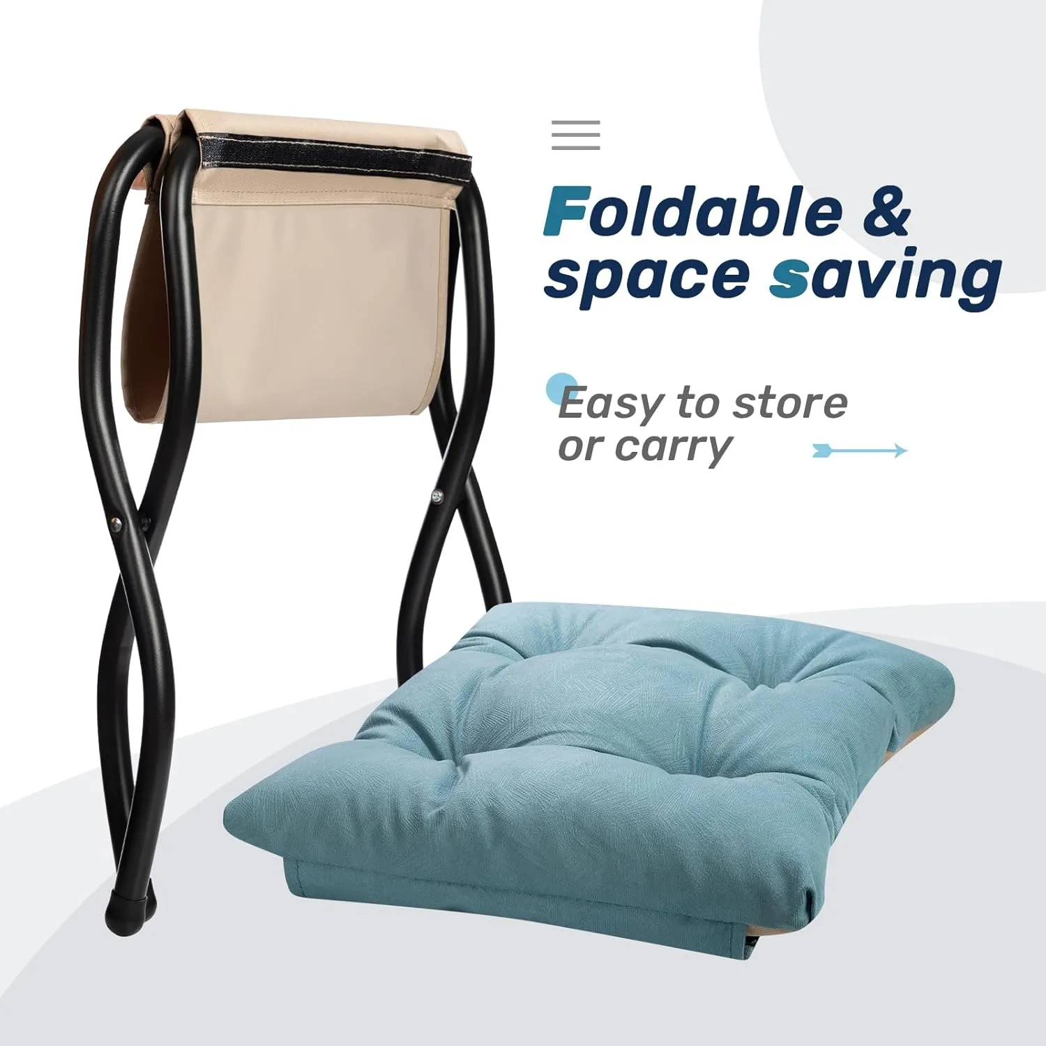 HollyHOME 15"(H) Folding Footrest Stool, Upholstered Small Foldable Ottoman, Accent Padded Sofa Foot Stool for Lazy Chair, Metal Frame Portable Foot Rest Ottoman for Home, Living Room, Bedroom, Blue