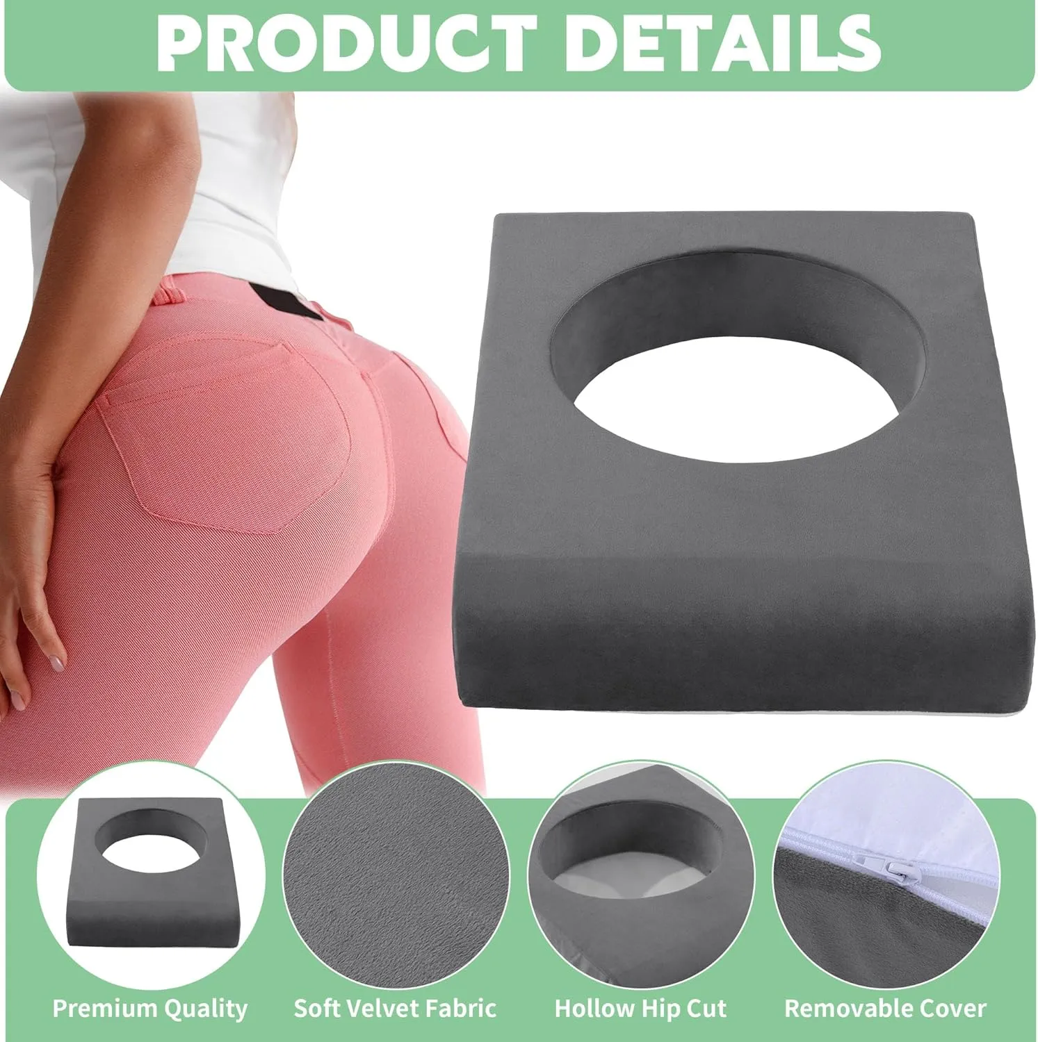 HOMBYS BBL Pillow After Surgery for Sleeping,High Density Foam Butt Pillow,Brazilian Butt Lift Pillow Post Surgery Recovery for Sleeping,BBL Chair with Hole (Dark Grey)