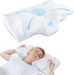 HOMCA Cervical Pillow Memory Foam Pillows - Contour Memory Foam Pillow for Neck Pain Relief, Orthopedic Neck Bed Pillow for Side Sleepers Back and Stomach