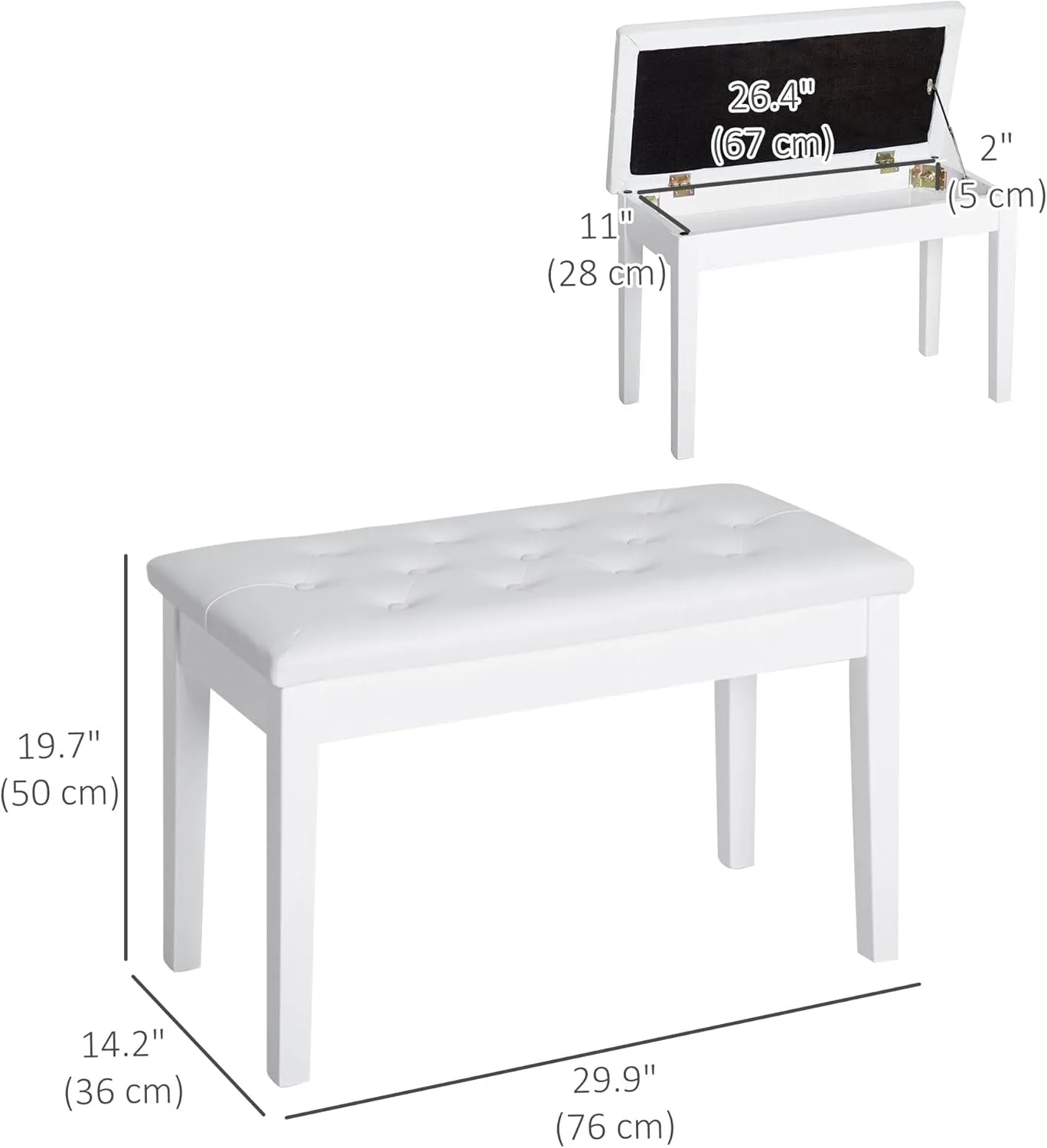 HOMCOM Piano Bench, Duet Piano Chair with Faux Leather Padded Cushion and Wooden Frame, Button Tufted Keyboard Bench, White