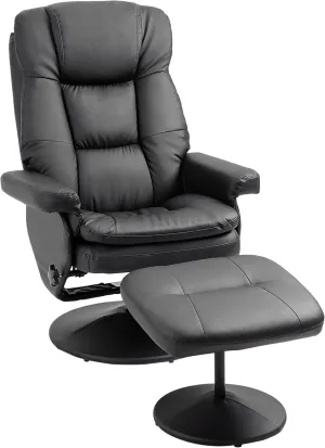 HOMCOM Swivel Recliner with Ottoman, PU Leather Reclining Chair with Ottoman, Upholstered Recliner and Footrest with Wrapped Base for Living Room, Bedroom and Home Office, Black