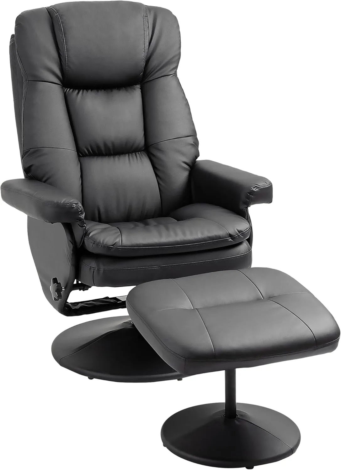 HOMCOM Swivel Recliner with Ottoman, PU Leather Reclining Chair with Ottoman, Upholstered Recliner and Footrest with Wrapped Base for Living Room, Bedroom and Home Office, Black