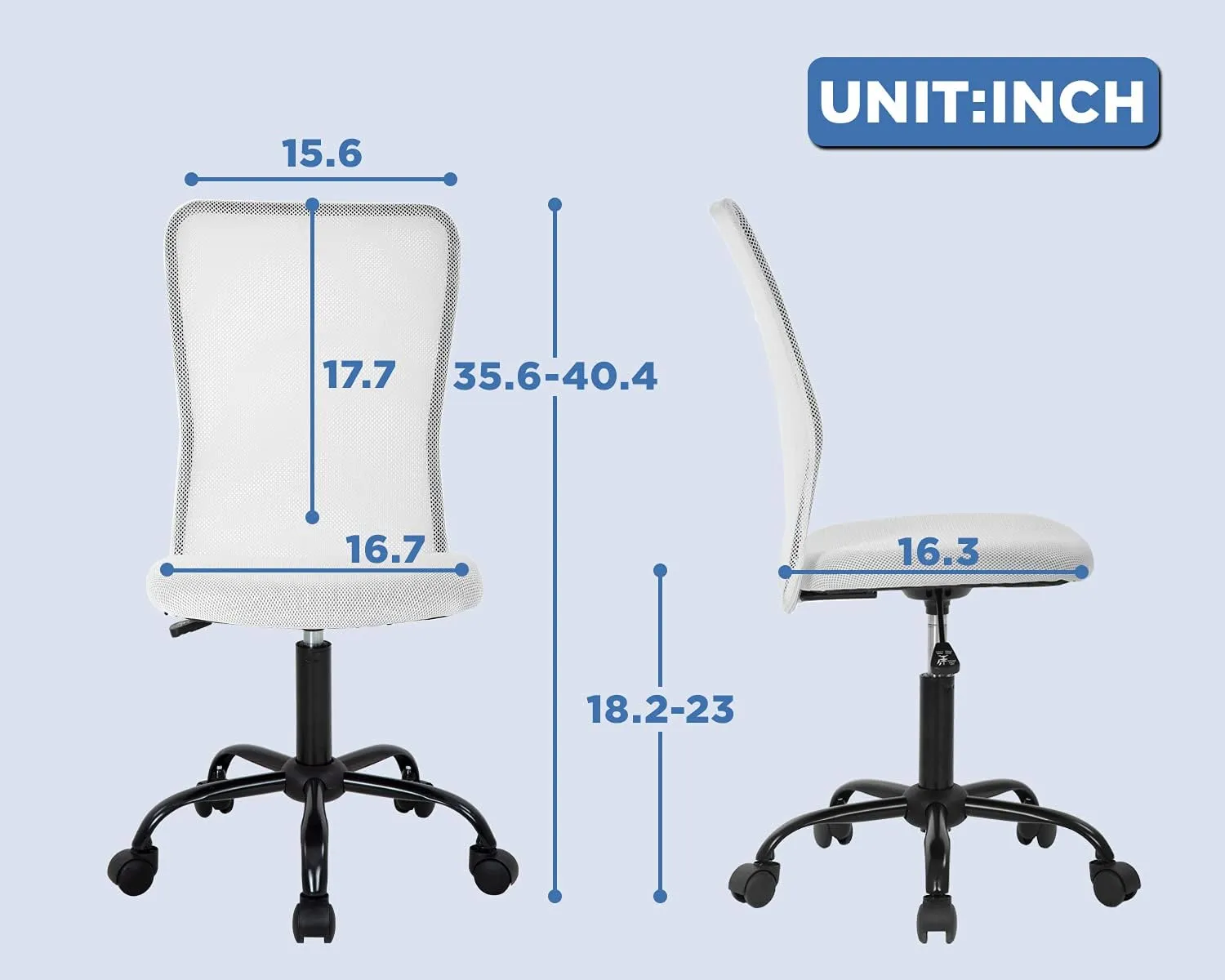 Home Office Chair Mid Back Mesh Desk Chair Armless Computer Chair Ergonomic Task Rolling Swivel Chair Back Support Adjustable Modern Chair with Lumbar Support (White)