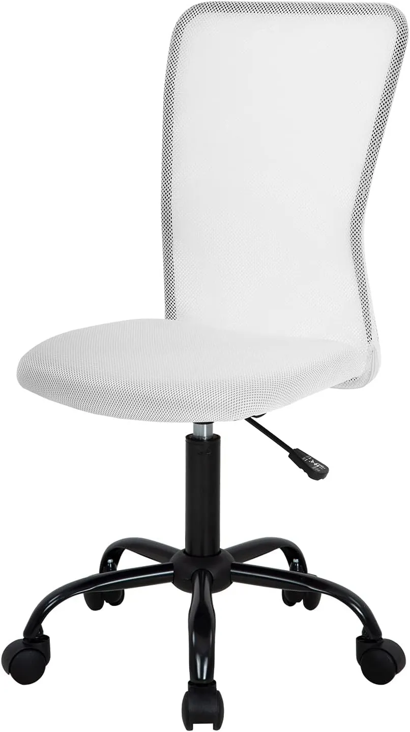 Home Office Chair Mid Back Mesh Desk Chair Armless Computer Chair Ergonomic Task Rolling Swivel Chair Back Support Adjustable Modern Chair with Lumbar Support (White)