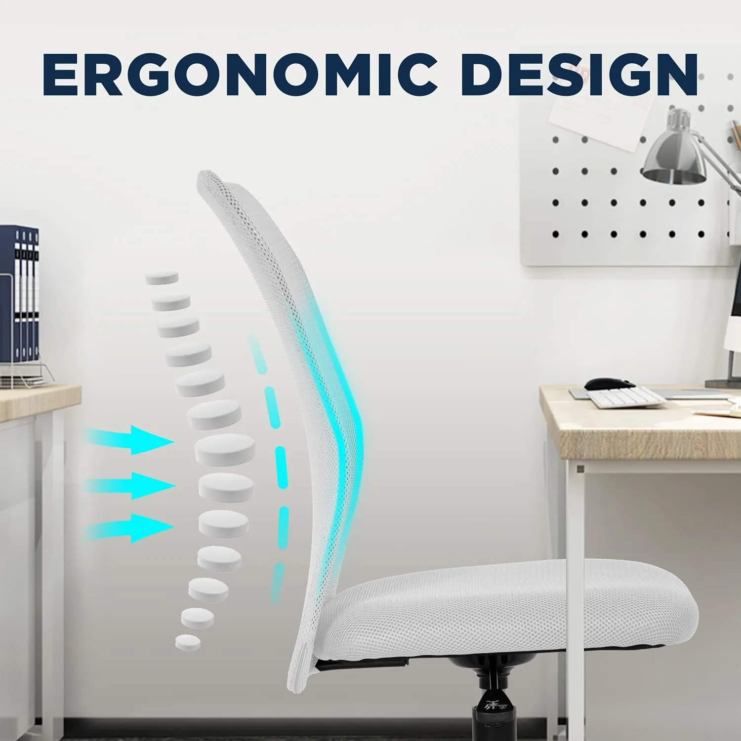 Home Office Chair Mid Back Mesh Desk Chair Armless Computer Chair Ergonomic Task Rolling Swivel Chair Back Support Adjustable Modern Chair with Lumbar Support (White)