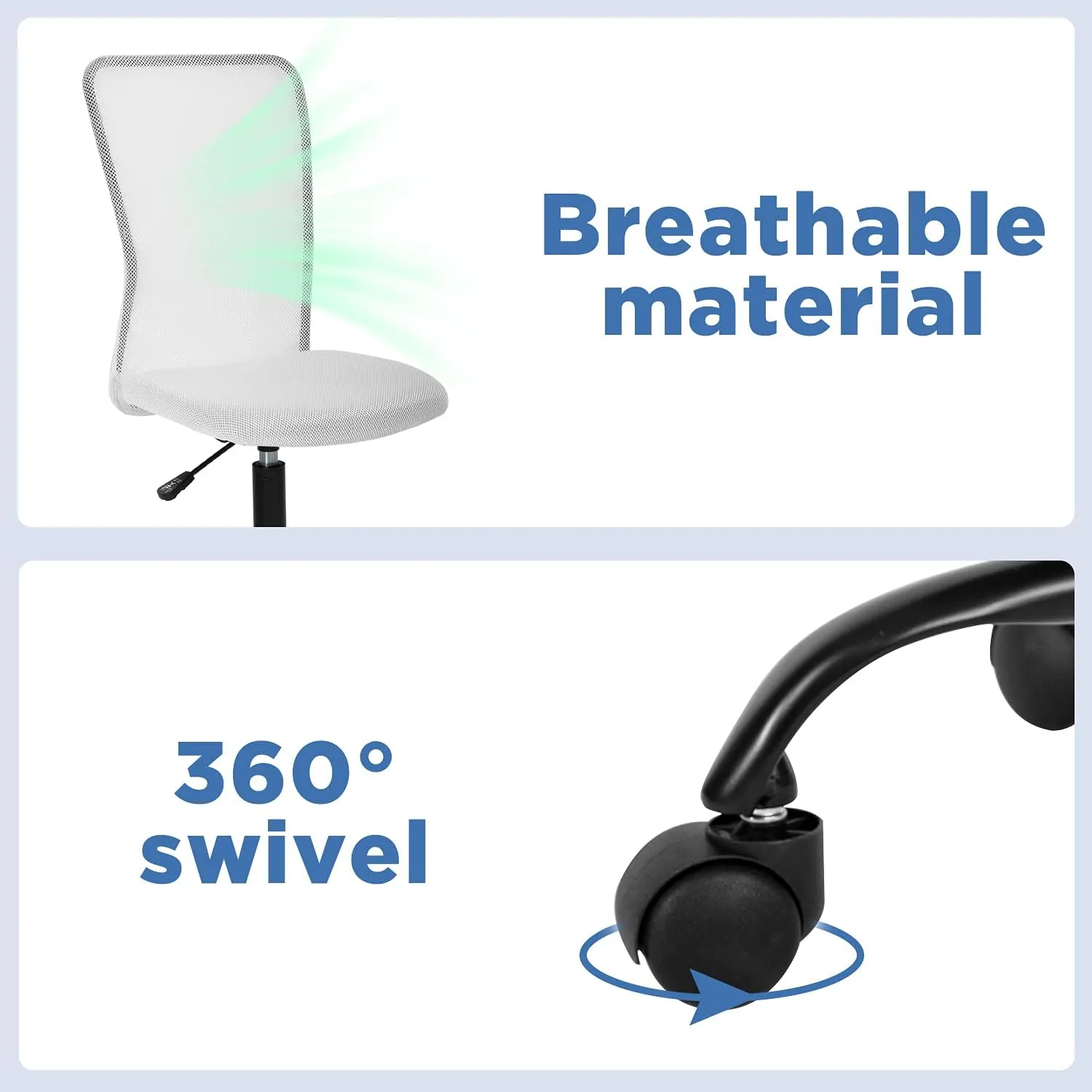 Home Office Chair Mid Back Mesh Desk Chair Armless Computer Chair Ergonomic Task Rolling Swivel Chair Back Support Adjustable Modern Chair with Lumbar Support (White)