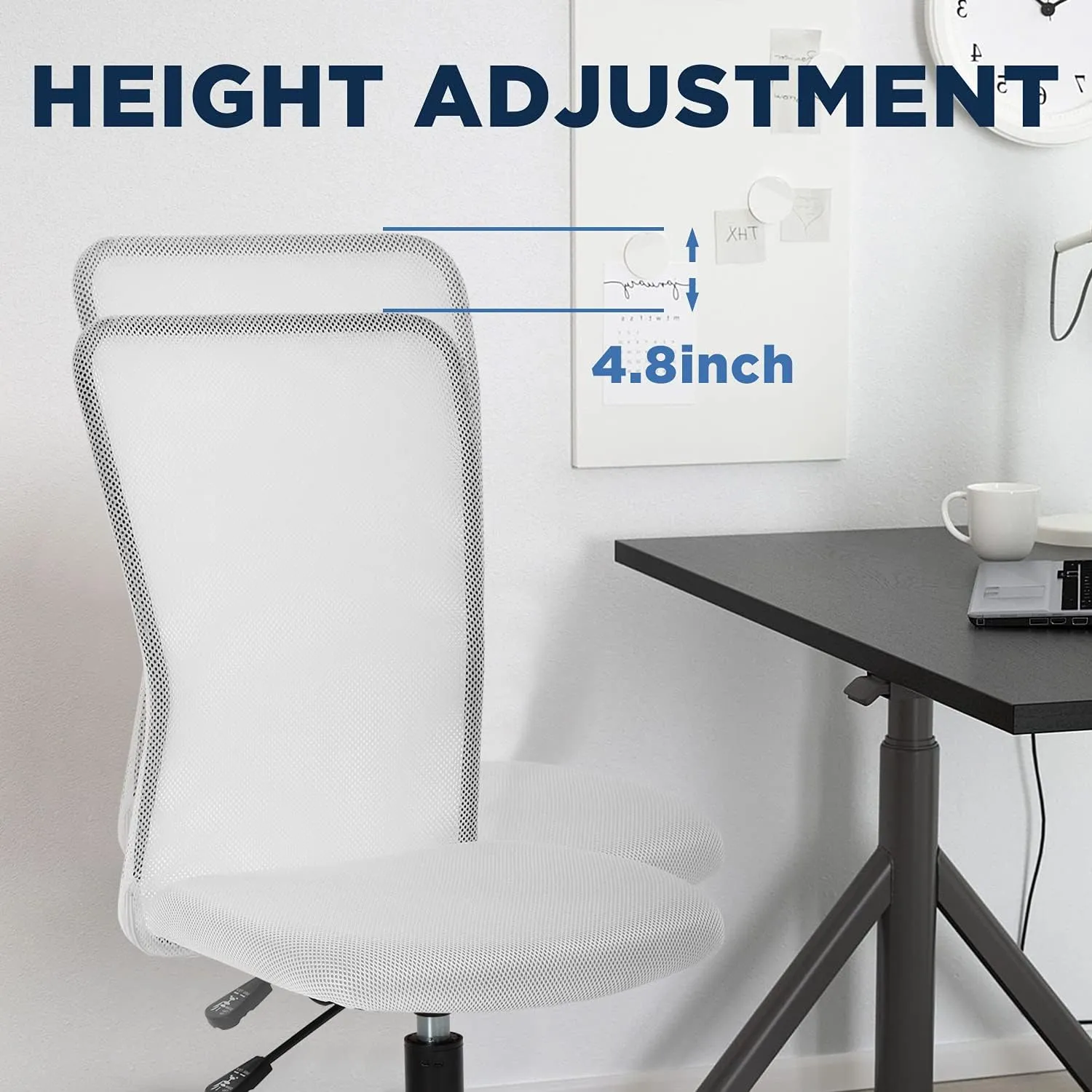 Home Office Chair Mid Back Mesh Desk Chair Armless Computer Chair Ergonomic Task Rolling Swivel Chair Back Support Adjustable Modern Chair with Lumbar Support (White)