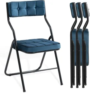 HOMEFUN Padded Folding Chairs 4 Pack - Foldable Dining Chair with Cushion, Portable and Assembled Extra Seat for Guests Kitchen Office Wedding Party Bule