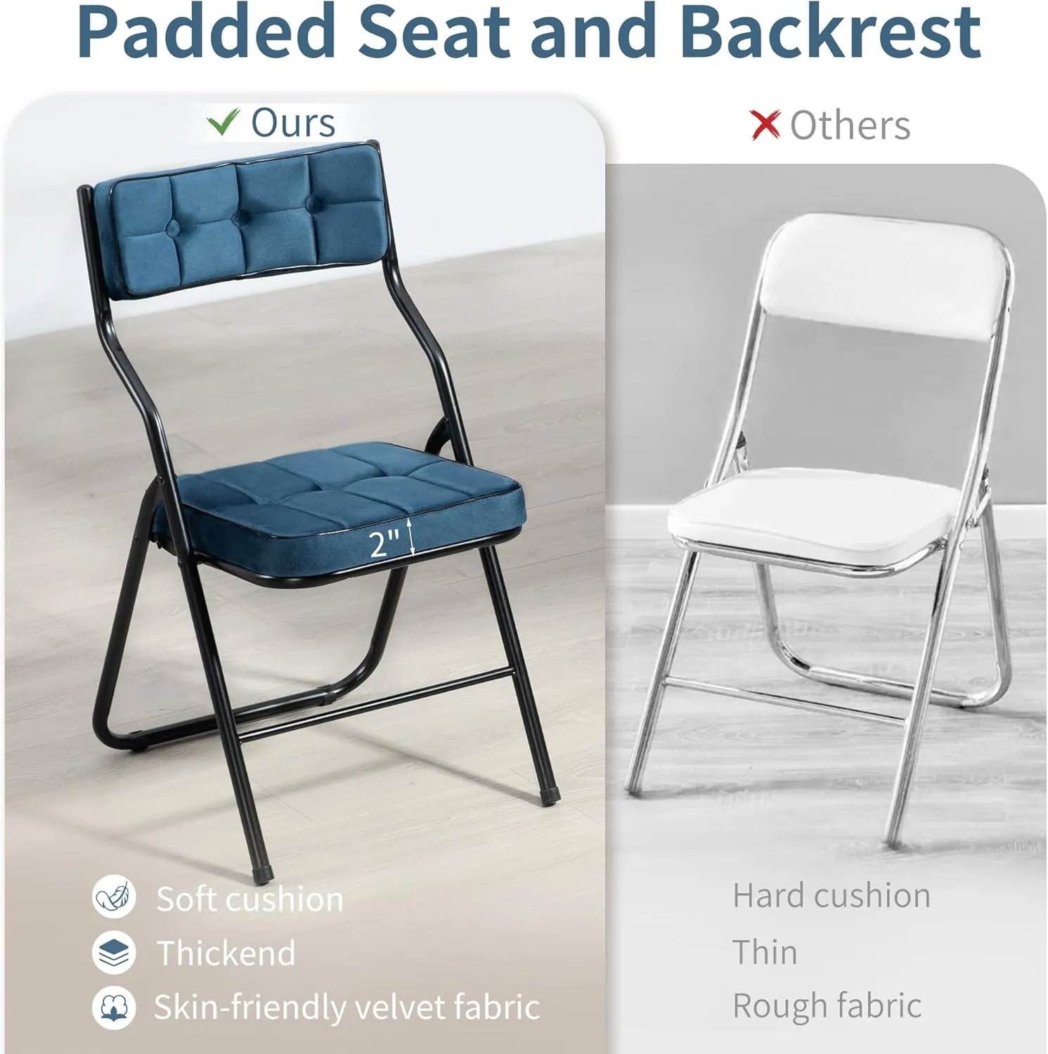HOMEFUN Padded Folding Chairs 4 Pack - Foldable Dining Chair with Cushion, Portable and Assembled Extra Seat for Guests Kitchen Office Wedding Party Bule