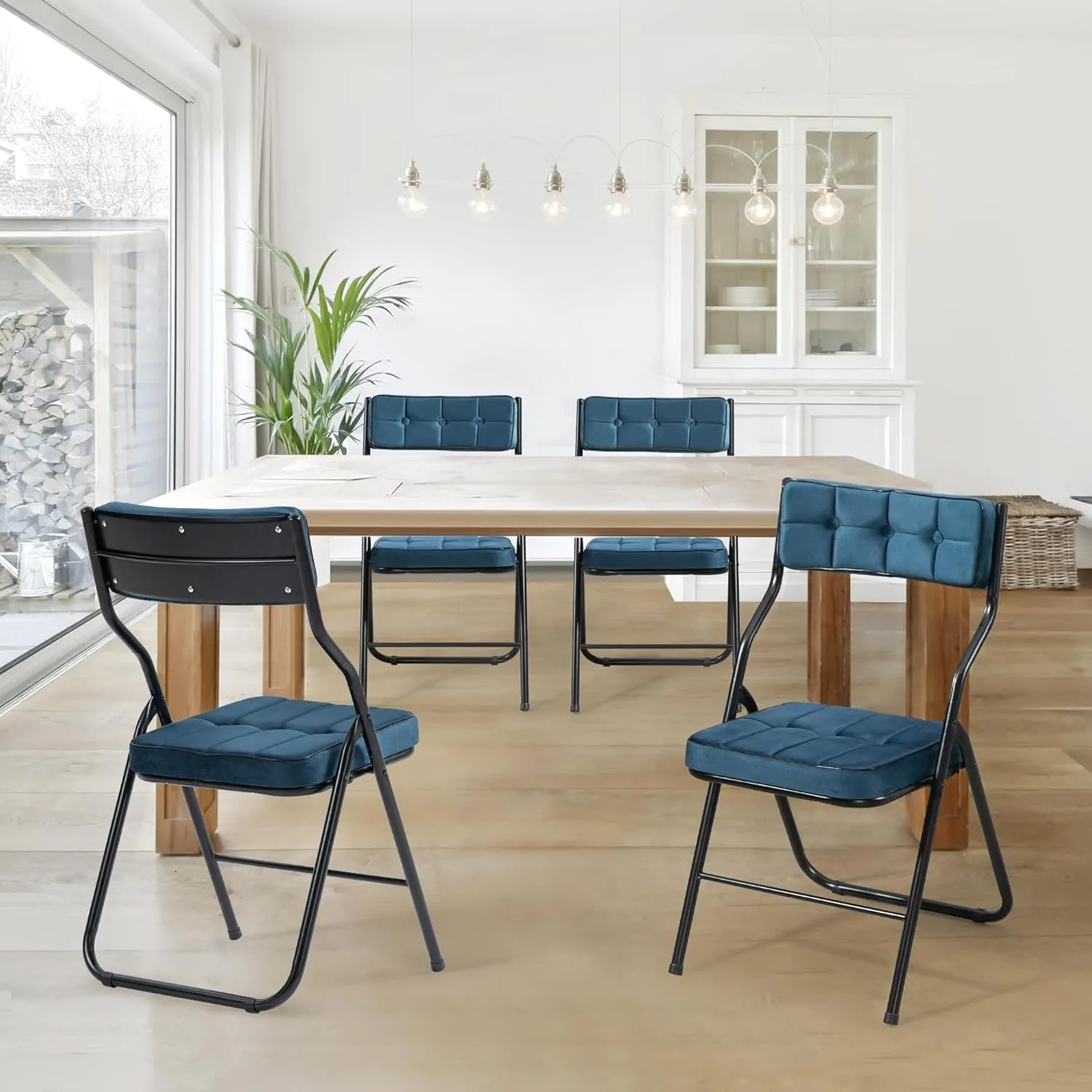 HOMEFUN Padded Folding Chairs 4 Pack - Foldable Dining Chair with Cushion, Portable and Assembled Extra Seat for Guests Kitchen Office Wedding Party Bule