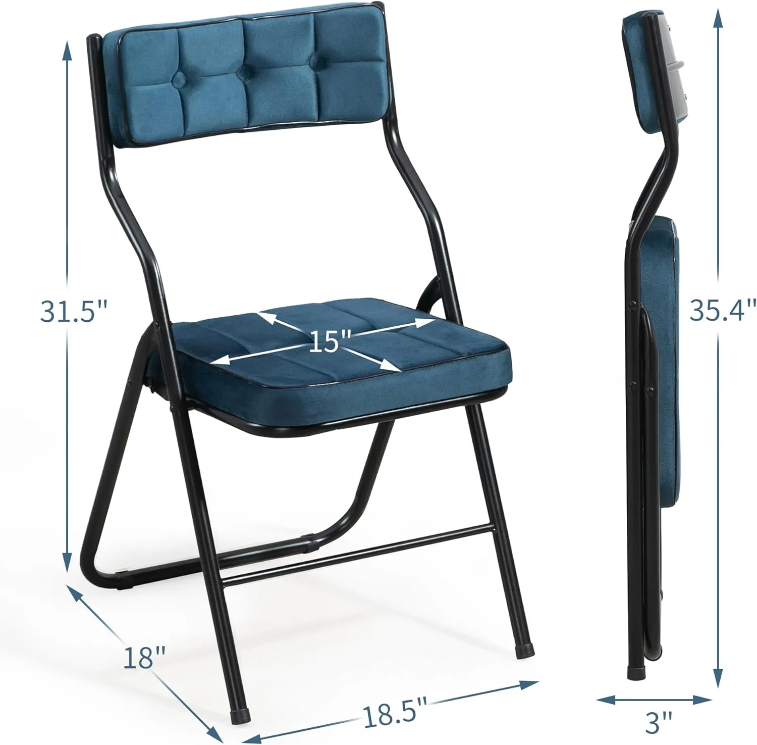 HOMEFUN Padded Folding Chairs 4 Pack - Foldable Dining Chair with Cushion, Portable and Assembled Extra Seat for Guests Kitchen Office Wedding Party Bule