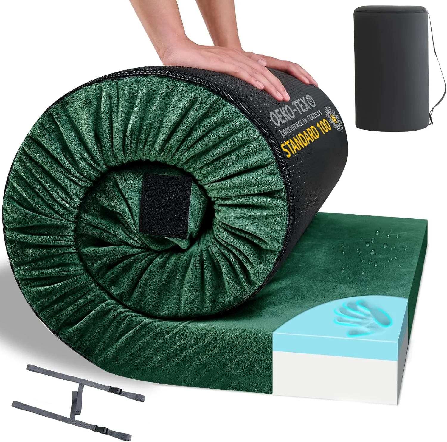 HomeMate CertiPUR-US Memory Foam Camping Mattress Pad Portable Roll Up Mattress for Adults Sleeping Mat Cot Mattress Pad