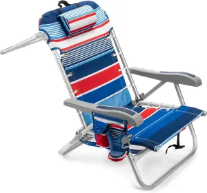 Homevative Backpack Fold-Up Beach Chair, 5 Positions, Towel bar, Cooler, Storage Pouch, Cup Holder and Phone Pocket