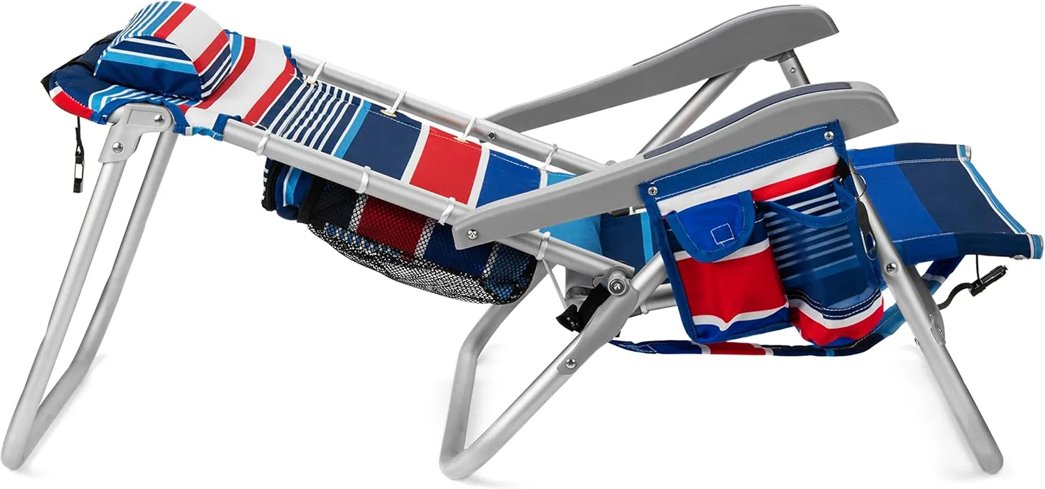 Homevative Backpack Fold-Up Beach Chair, 5 Positions, Towel bar, Cooler, Storage Pouch, Cup Holder and Phone Pocket
