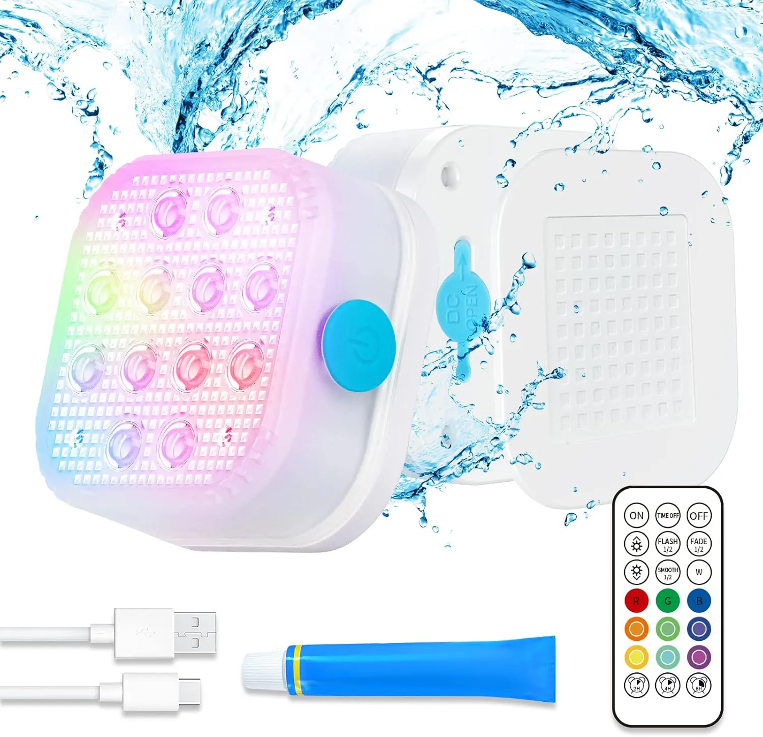 Homly Rechargeable Submersible Pool Lights with Remote, Waterproof Underwater Charging Battery Operated Controlled 16 Color Changing LED with Magnet Floating Lights Pool Pond Decoration 2 Pack