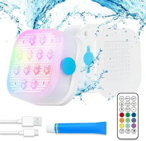 Homly Rechargeable Submersible Pool Lights with Remote, Waterproof Underwater Charging Battery Operated Controlled 16 Color Changing LED with Magnet Floating Lights Pool Pond Decoration 2 Pack