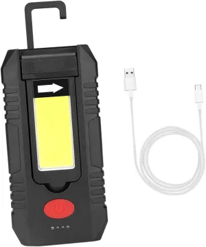 HOMSFOU Usb Rechargeable Cob Magnetic Clip and Hook Rotatable Led Torch for Camping Emergency and Workshop Use Multiple Lighting Modes