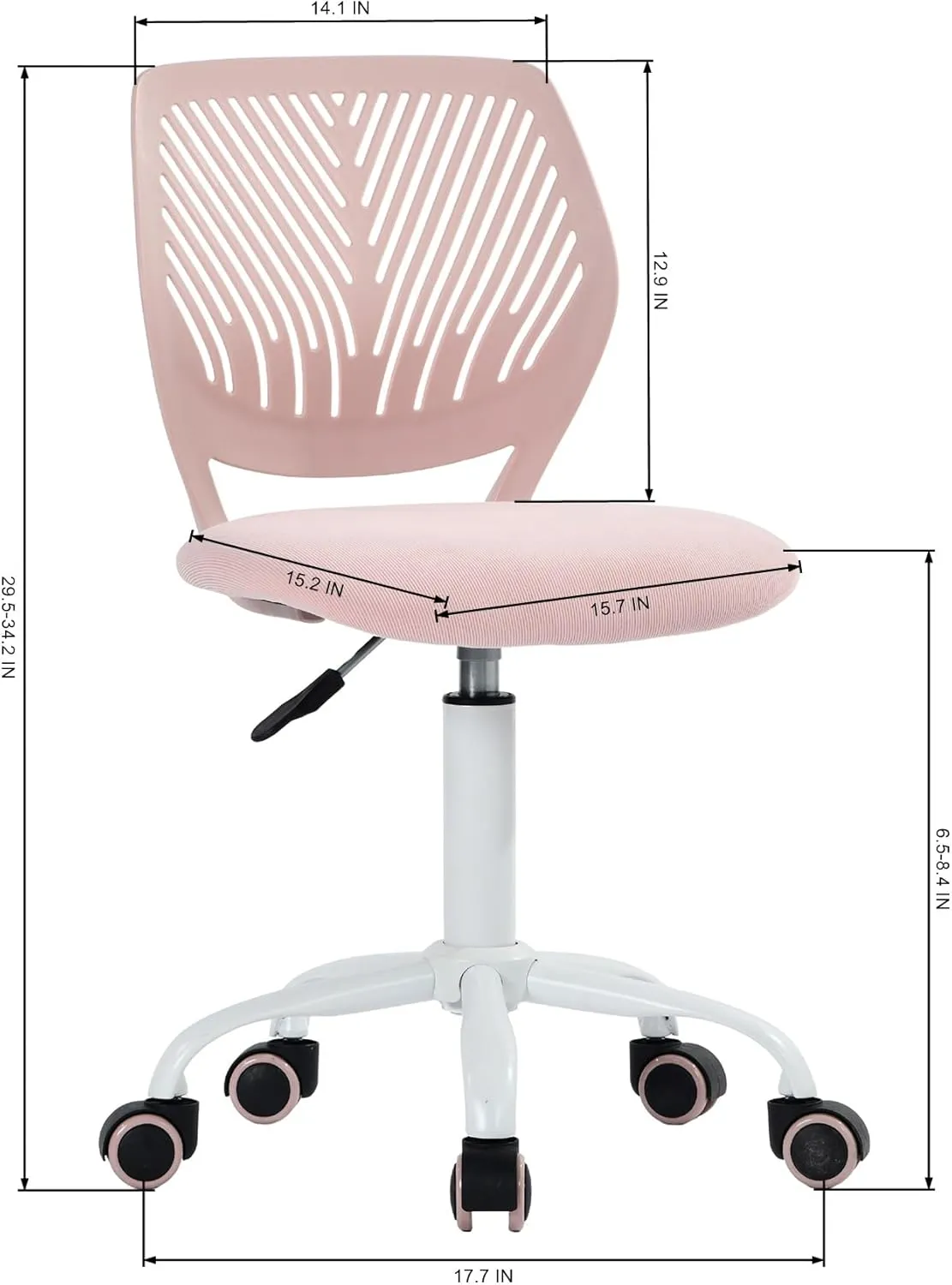 Homy Casa Armless Home Office Desk Chair, Colorful Task Chair with Soft Mesh Padded Cushion, Height Adjustable Swivel Study Computer Chair for for Girls Boys Teens (CO-Pink, 1PC)
