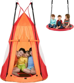 HONEY JOY Kids Hanging Chair Swing Tent, 2-in-1 40 Inch Hammock Tree Swing Seat & Detachable Play Tent, Max Capacity 330 LBS, Outdoor Indoor Nest Pod Play House for Boys/Girls (Orange)