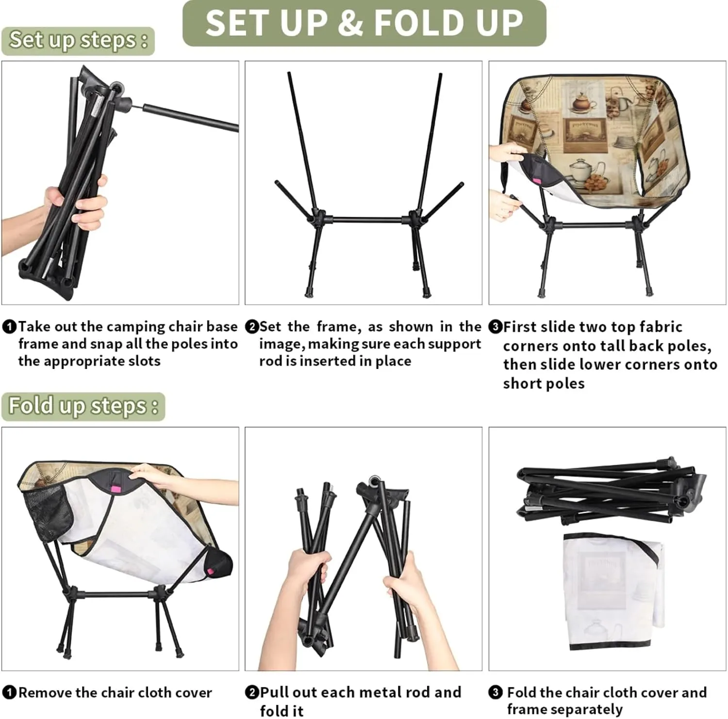 Honeybaby Folding Camping Chair Coffee Theme Camping Chairs Lightweight Portable Chair Outdoor Foldable Chairs for Camping Travel Picnic Beach Hiking