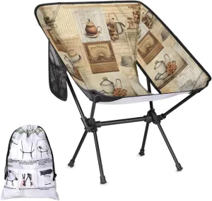 Honeybaby Folding Camping Chair Coffee Theme Camping Chairs Lightweight Portable Chair Outdoor Foldable Chairs for Camping Travel Picnic Beach Hiking