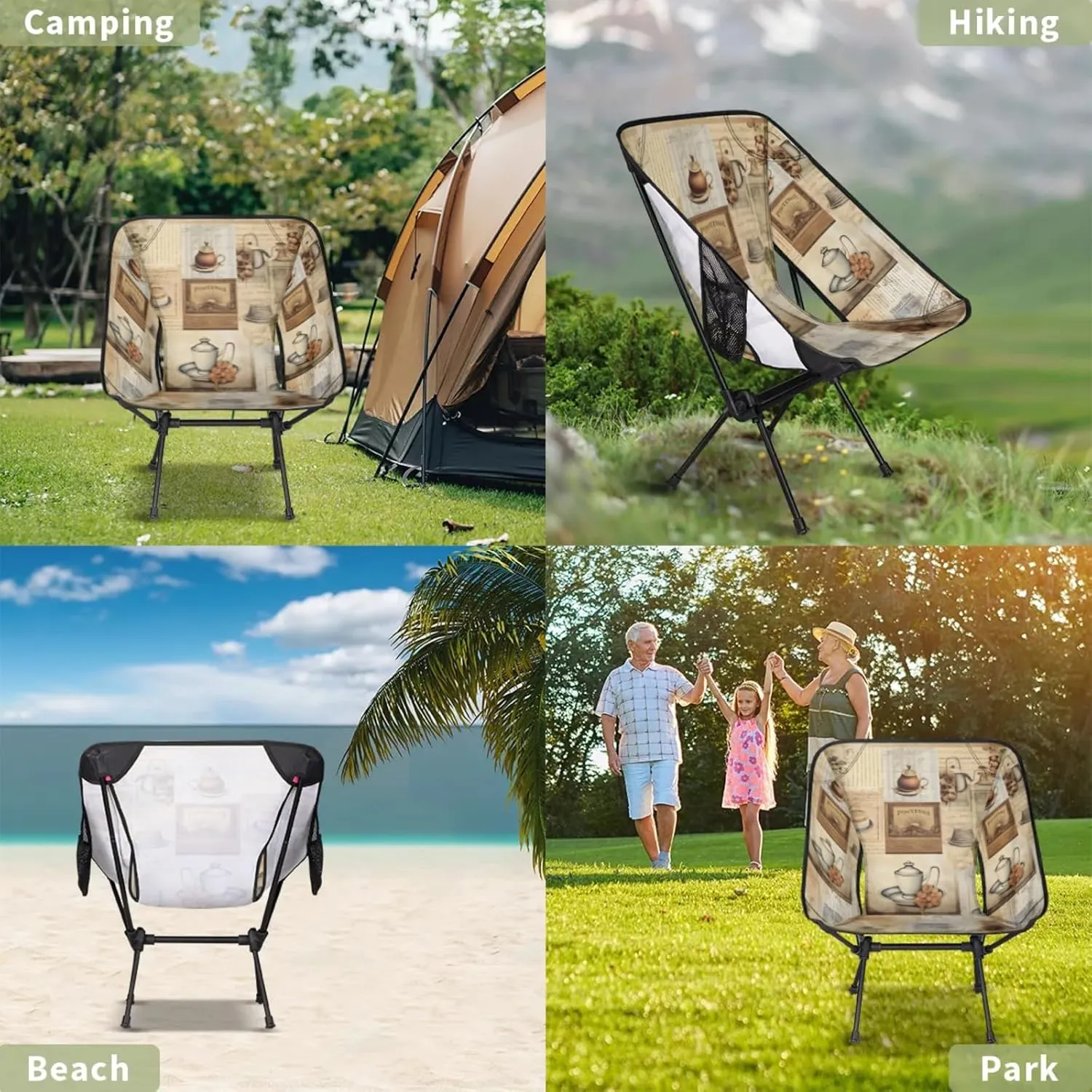 Honeybaby Folding Camping Chair Coffee Theme Camping Chairs Lightweight Portable Chair Outdoor Foldable Chairs for Camping Travel Picnic Beach Hiking