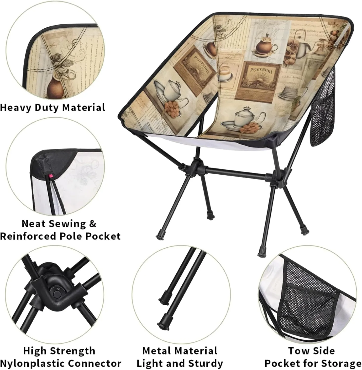 Honeybaby Folding Camping Chair Coffee Theme Camping Chairs Lightweight Portable Chair Outdoor Foldable Chairs for Camping Travel Picnic Beach Hiking