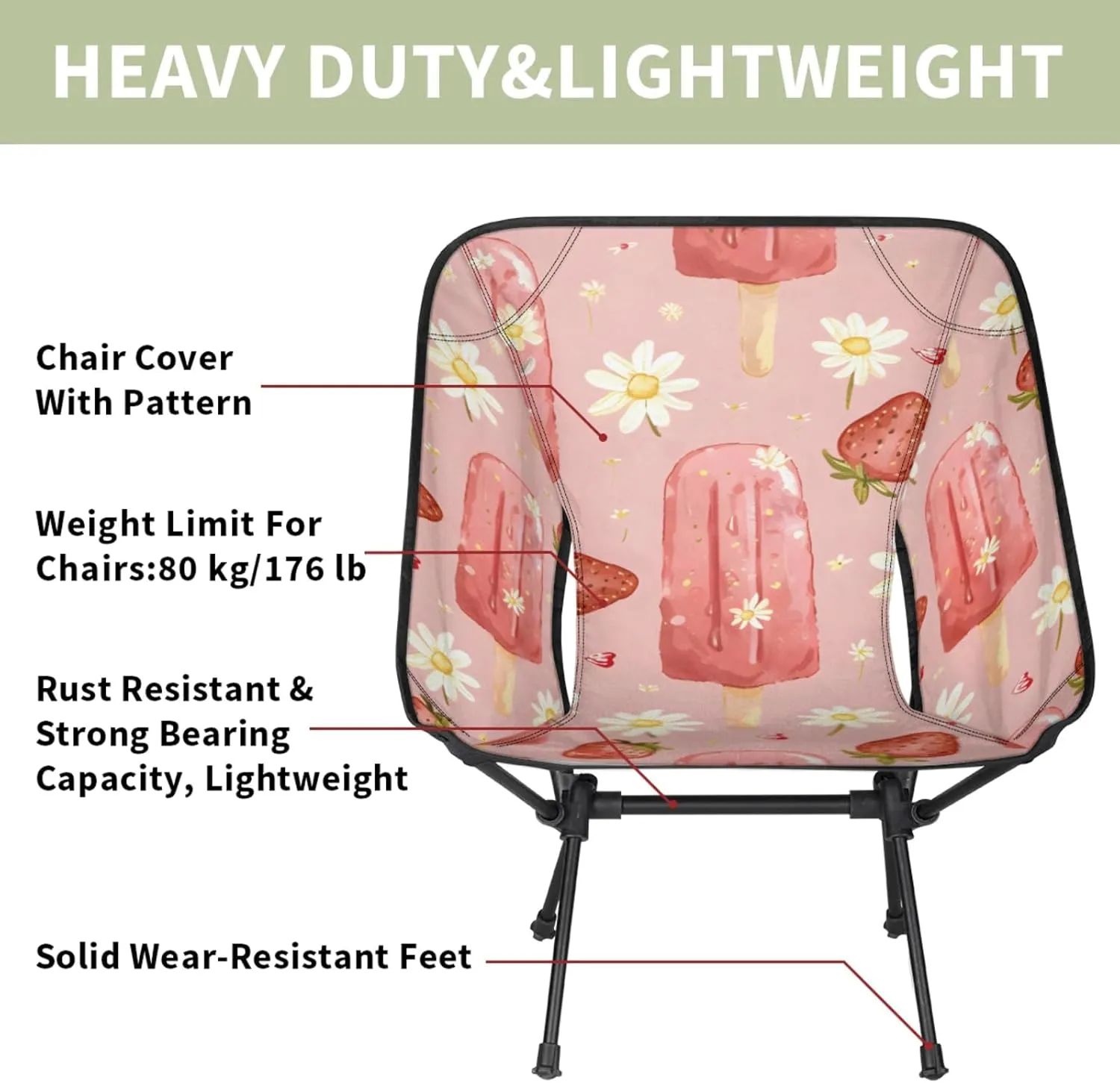 Honeybaby Folding Camping Chair Daisy Ice Cream Camping Chairs Lightweight Portable Chair Outdoor Foldable Chairs for Camping Travel Picnic Beach Hiking