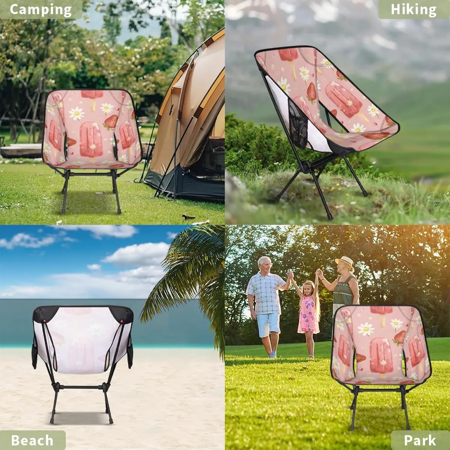 Honeybaby Folding Camping Chair Daisy Ice Cream Camping Chairs Lightweight Portable Chair Outdoor Foldable Chairs for Camping Travel Picnic Beach Hiking