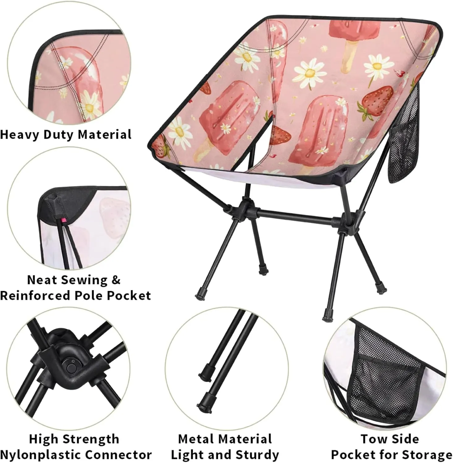 Honeybaby Folding Camping Chair Daisy Ice Cream Camping Chairs Lightweight Portable Chair Outdoor Foldable Chairs for Camping Travel Picnic Beach Hiking