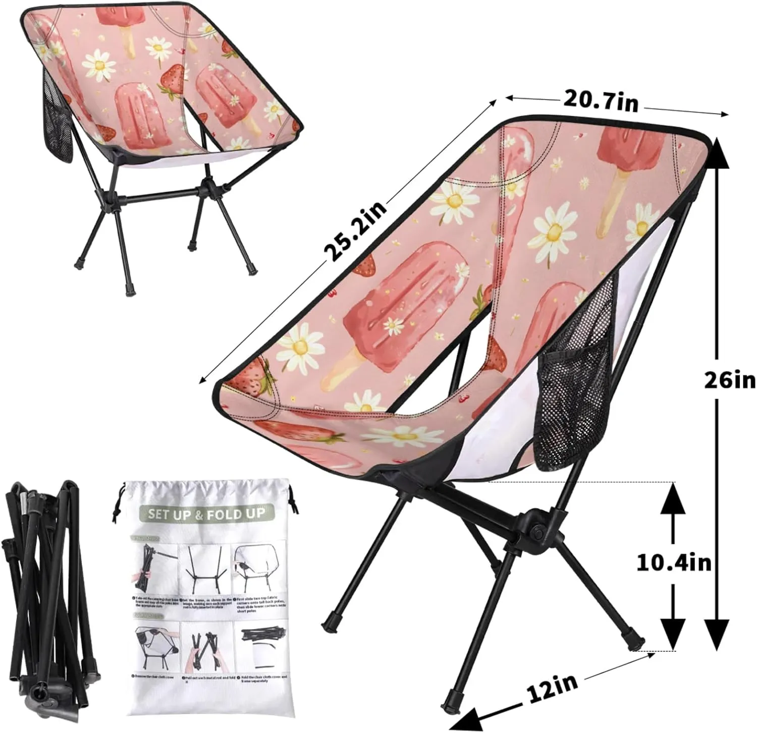 Honeybaby Folding Camping Chair Daisy Ice Cream Camping Chairs Lightweight Portable Chair Outdoor Foldable Chairs for Camping Travel Picnic Beach Hiking