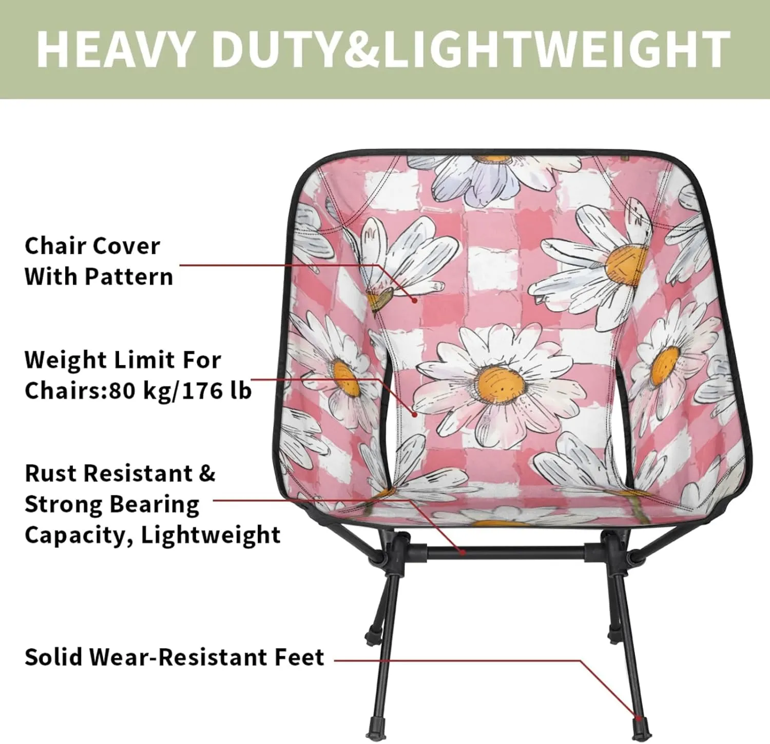 Honeybaby Folding Camping Chair Daisy Plaids Camping Chairs Lightweight Portable Chair Outdoor Foldable Chairs for Camping Travel Picnic Beach Hiking