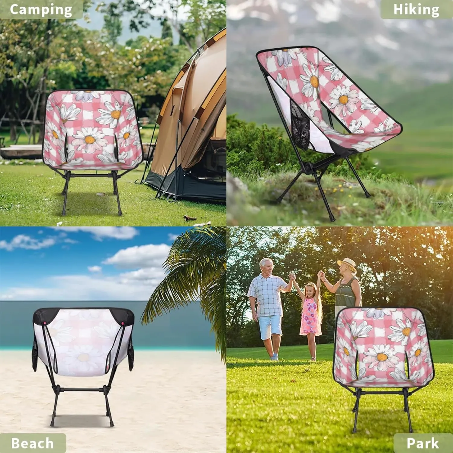 Honeybaby Folding Camping Chair Daisy Plaids Camping Chairs Lightweight Portable Chair Outdoor Foldable Chairs for Camping Travel Picnic Beach Hiking