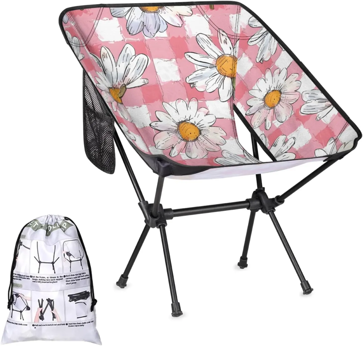 Honeybaby Folding Camping Chair Daisy Plaids Camping Chairs Lightweight Portable Chair Outdoor Foldable Chairs for Camping Travel Picnic Beach Hiking