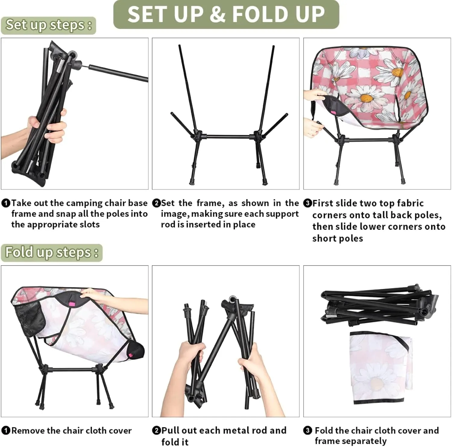Honeybaby Folding Camping Chair Daisy Plaids Camping Chairs Lightweight Portable Chair Outdoor Foldable Chairs for Camping Travel Picnic Beach Hiking