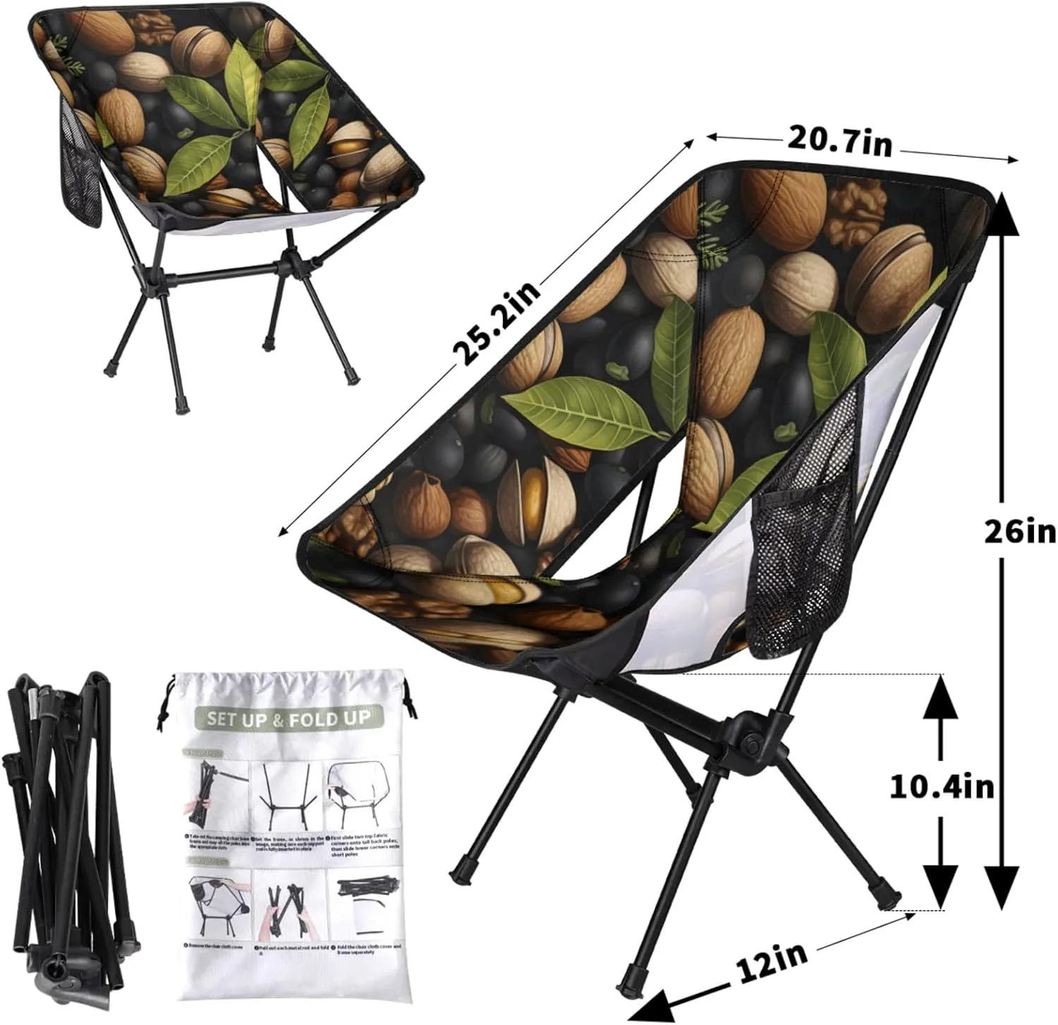 Honeybaby Folding Camping Chair Nut Fruit Camping Chairs Lightweight Portable Chair Outdoor Foldable Chairs for Camping Travel Picnic Beach Hiking