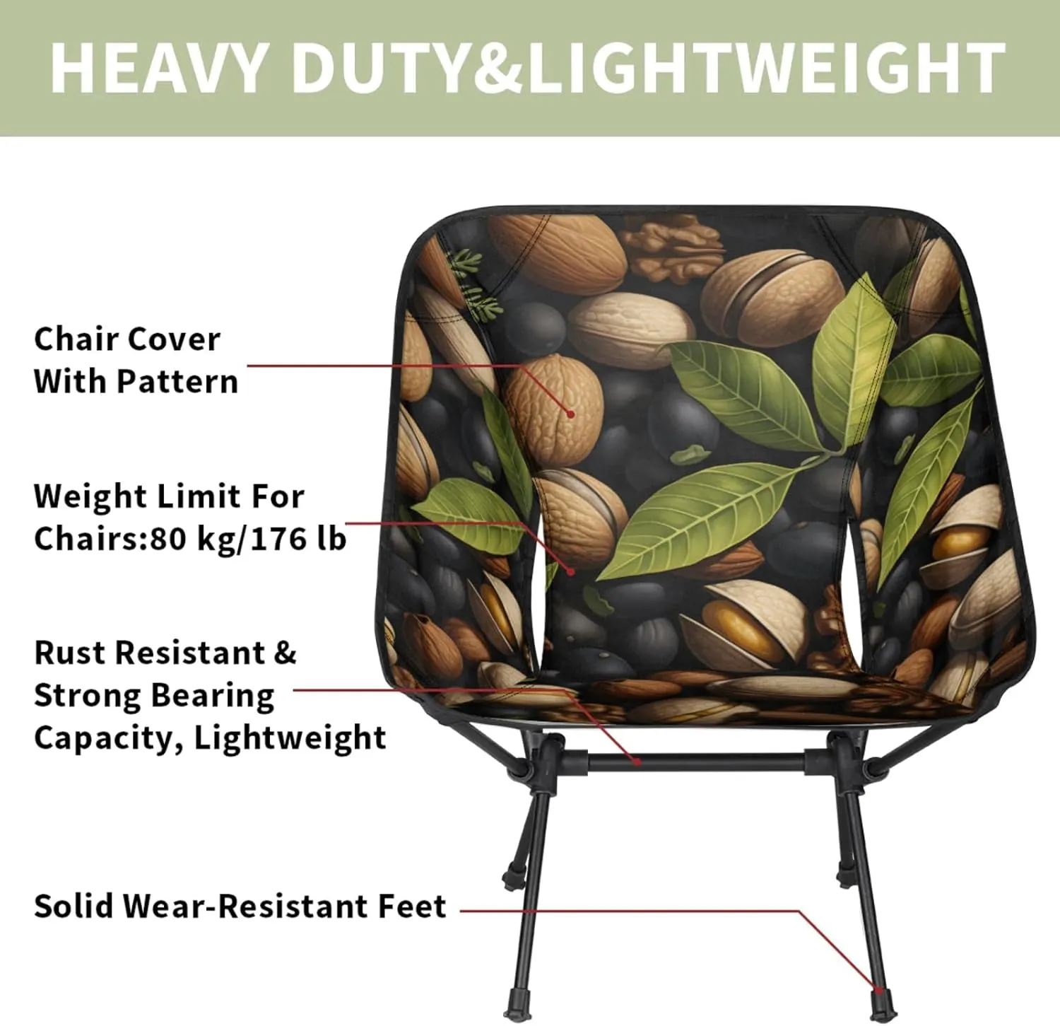 Honeybaby Folding Camping Chair Nut Fruit Camping Chairs Lightweight Portable Chair Outdoor Foldable Chairs for Camping Travel Picnic Beach Hiking