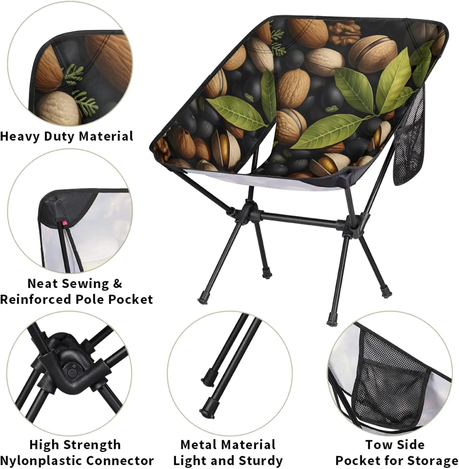 Honeybaby Folding Camping Chair Nut Fruit Camping Chairs Lightweight Portable Chair Outdoor Foldable Chairs for Camping Travel Picnic Beach Hiking
