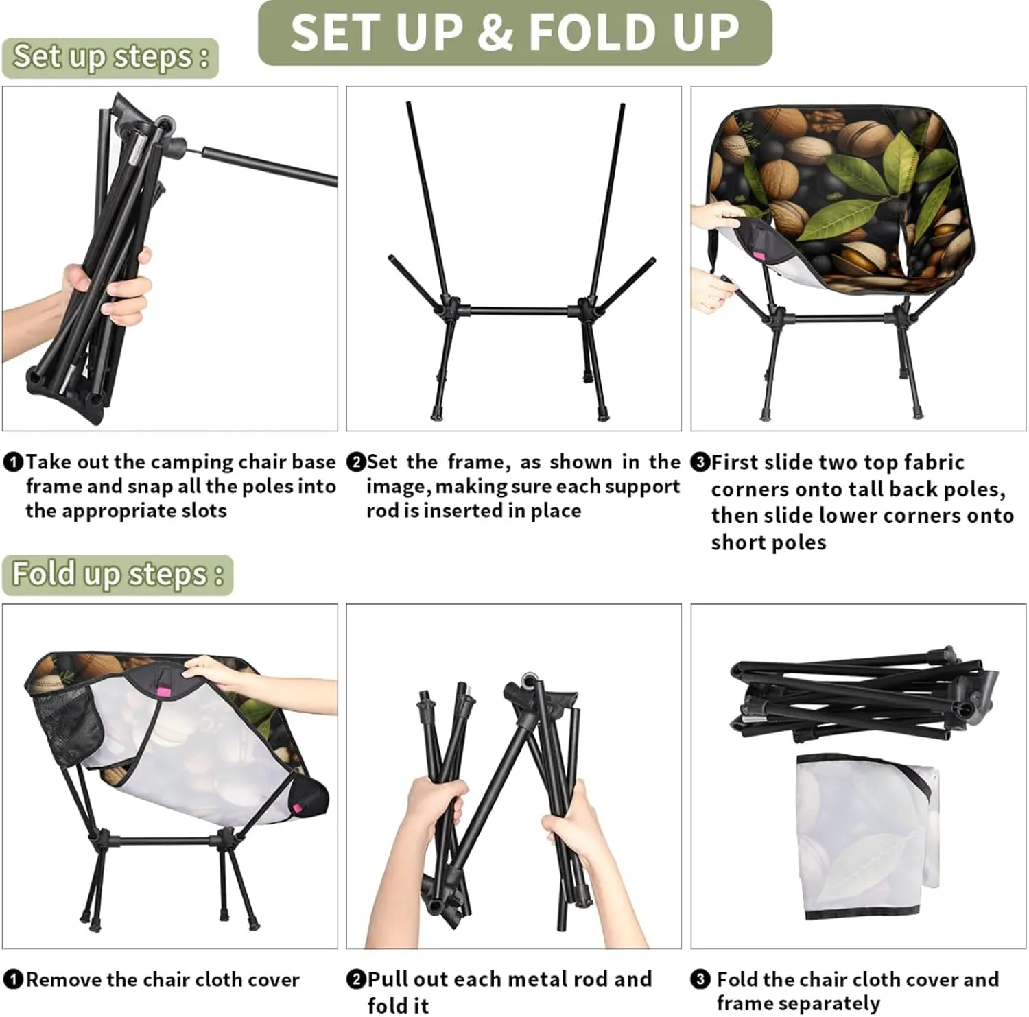 Honeybaby Folding Camping Chair Nut Fruit Camping Chairs Lightweight Portable Chair Outdoor Foldable Chairs for Camping Travel Picnic Beach Hiking